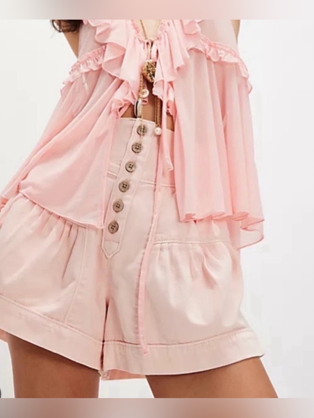 Free People Soft Pink Button-Front High Waist Shorts